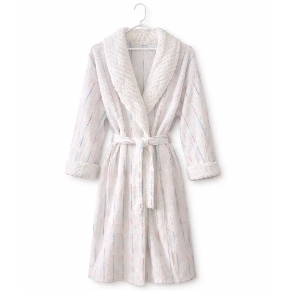 VTG Adonna Terry Cloth Robe L XL Oversized Long Pastel Stripe Bathrobe‎ 80s 90s